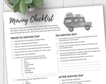 Moving Checklist / Letter / Printable / INSTANT DOWNLOAD