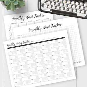 Monthly Word Count / Writing Tracker for Writers / Letter / Printable / INSTANT DOWNLOAD