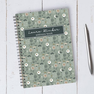 Personalized Green Floral Address Book / A5 / Coil Bound / Housewarming / Birthday Gift
