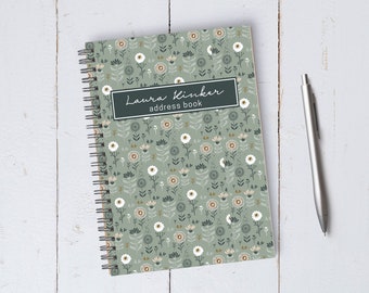 Personalizable Green Floral Address Book / A5 / Coil Bound / Housewarming / Birthday Gift