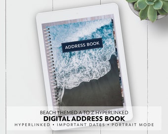 Digital Beach Address Book with A to Z Hyperlinked Tabs for Goodnotes and iPad