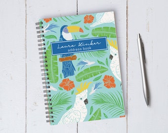 Personalized Tropical Bird Address Book / A5 / Coil Bound / Housewarming / Birthday Gift