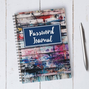 Password Journal Book / Painted Boards / A5 / Coil Bound / Great Gift for Dad, Husband or Boyfriend