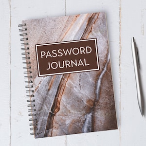Password Journal Book / Marble / A5 / Coil Bound / Great Gift for Dad, Husband or Boyfriend
