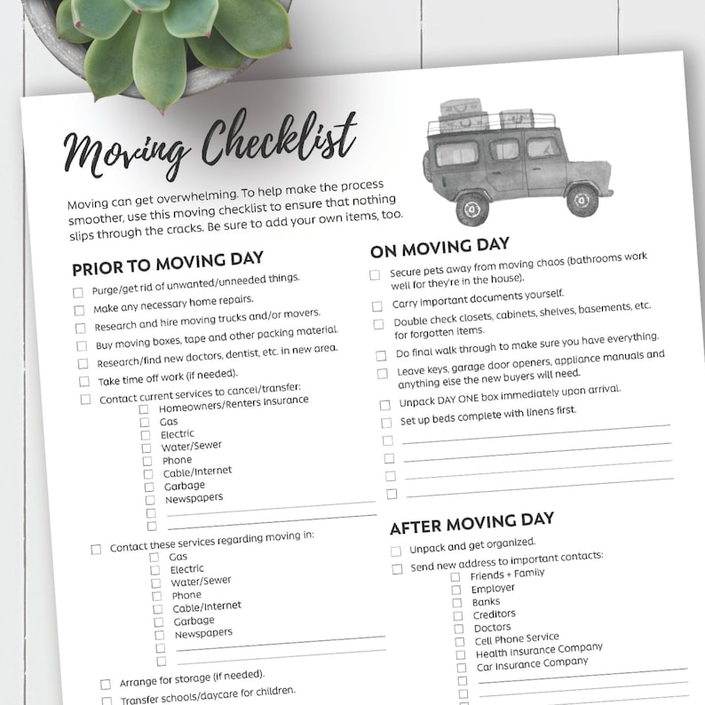 Moving Checklist / Letter / Printable / INSTANT DOWNLOAD image 1