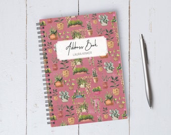 Personalized Pink Potted Plant Address Book / A5 / Coil Bound / Housewarming / Birthday Gift