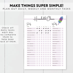 Weekly Household Task Editable Printable Daily Weekly Monthly Household Chore Cleaning ...