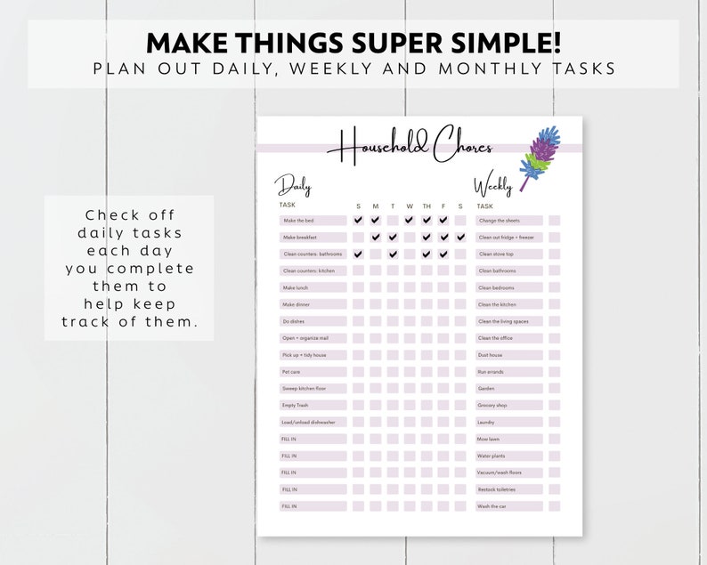 Weekly Household Task Editable Printable Daily Weekly Monthly Household Chore Cleaning ...