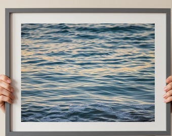 Impresión de la hora dorada en el océano, fotografía minimalista de puesta de sol, decoración de dormitorio costero, impresión giclée australiana.
