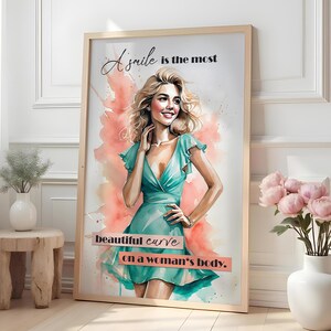 Stampa artistica body positivity | Il sorriso è la curva più bella del corpo di una donna | Decorazione murale vintage | Poster stampato con/senza cornice
