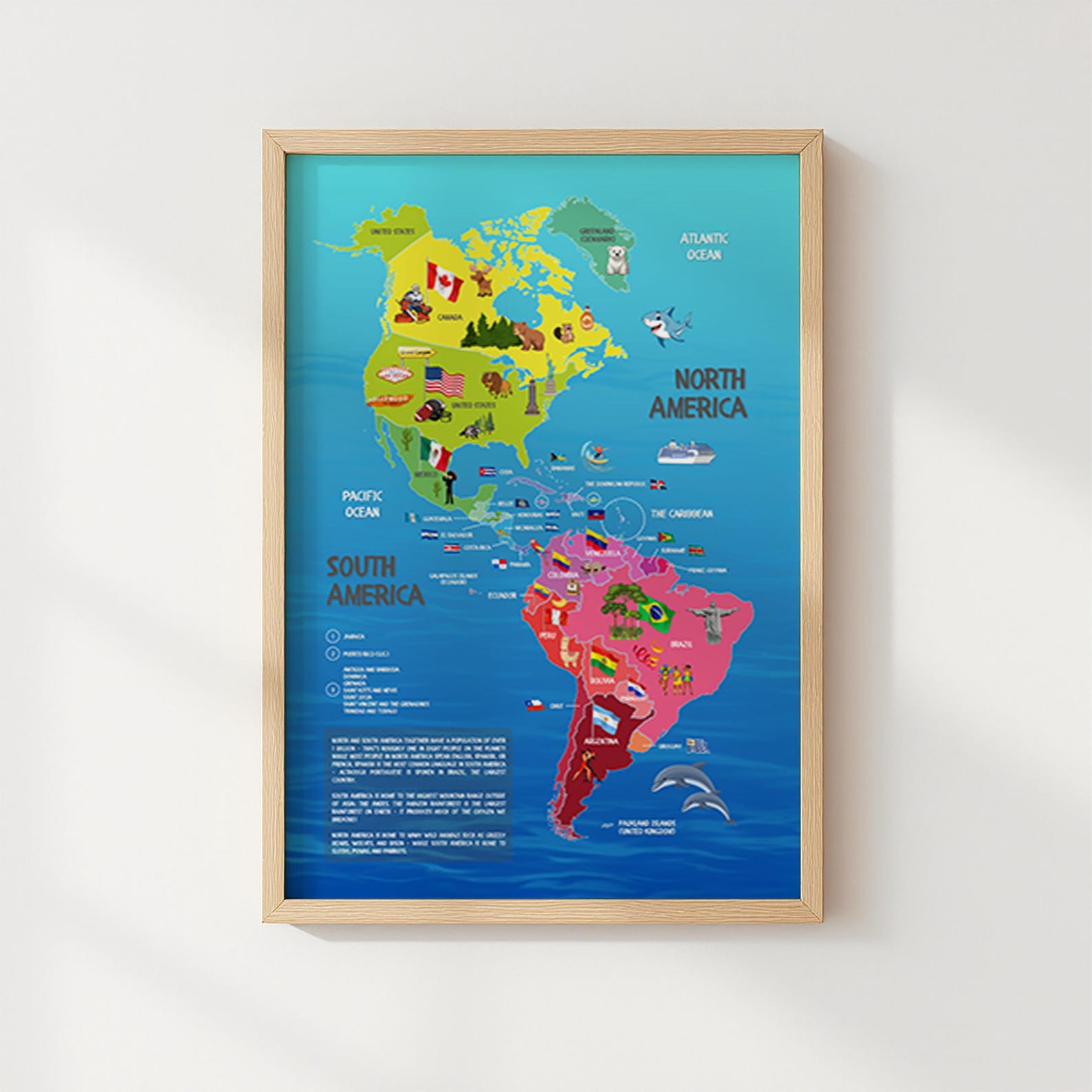 North & South America Map for Kids: Educational Poster | Wall Decor in