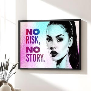 Pittura ad acquerello ispiratrice: nessun rischio, nessuna storia | Citazione motivazionale | Manifesto in bianco e nero | Stampa artistica con/senza cornice