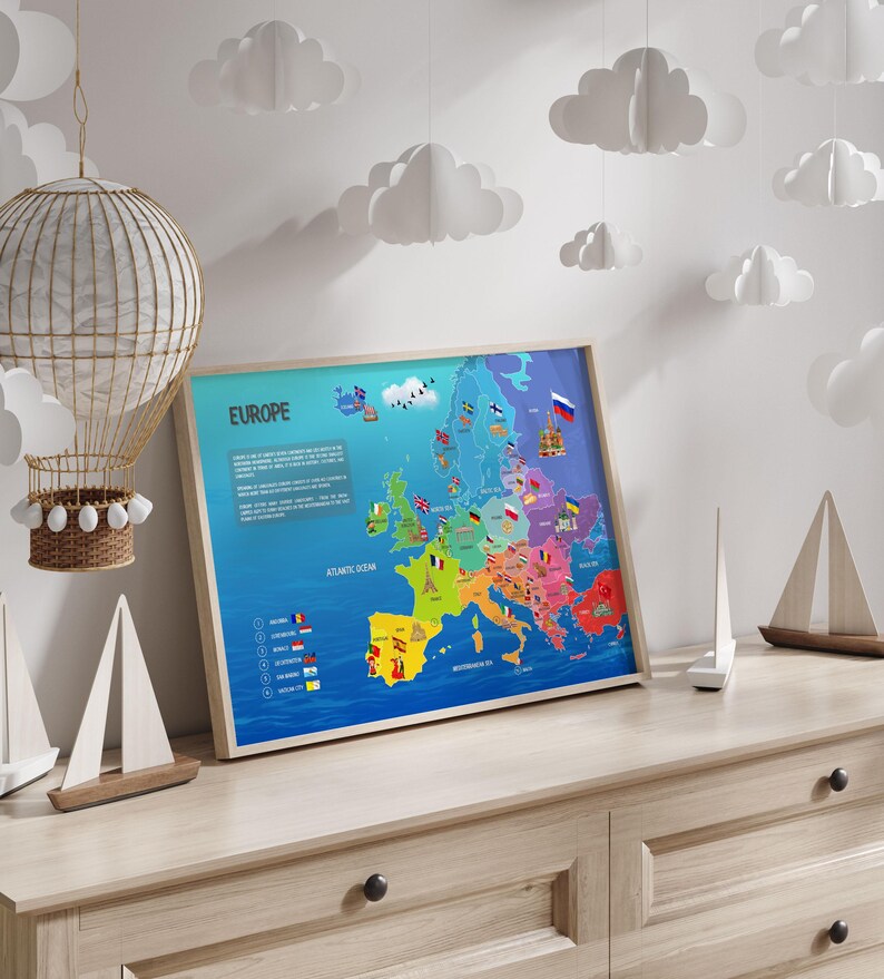 Europe Map for Kids With Flags | Educational Poster for Nursery ...