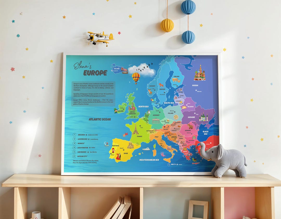 Personalized XXL Map of Europe for Kids With Capitals: Educational ...