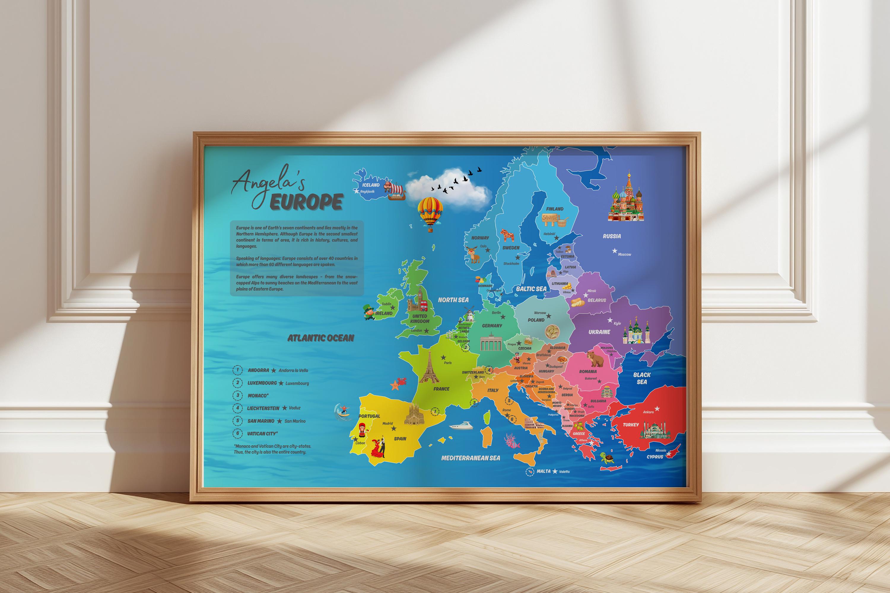 Personalized XXL Map of Europe for Kids With Capitals: Educational ...