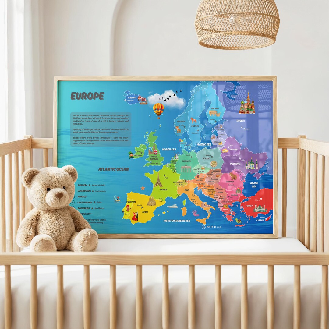 Personalized Europe Map for Kids Print | Capitals Learning Poster ...