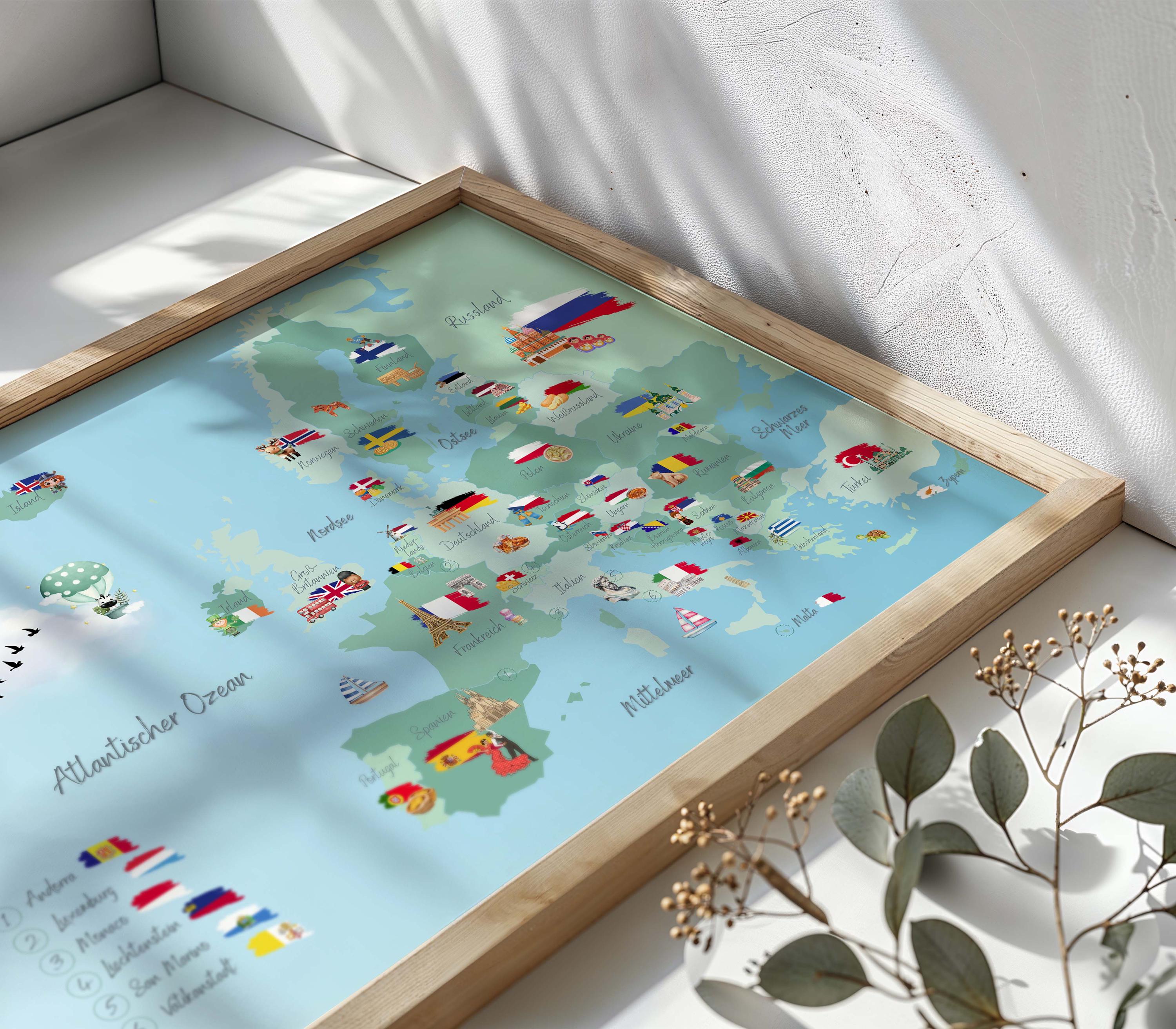 Kids Map of Europe Kids With Flags | Educational Poster | European ...