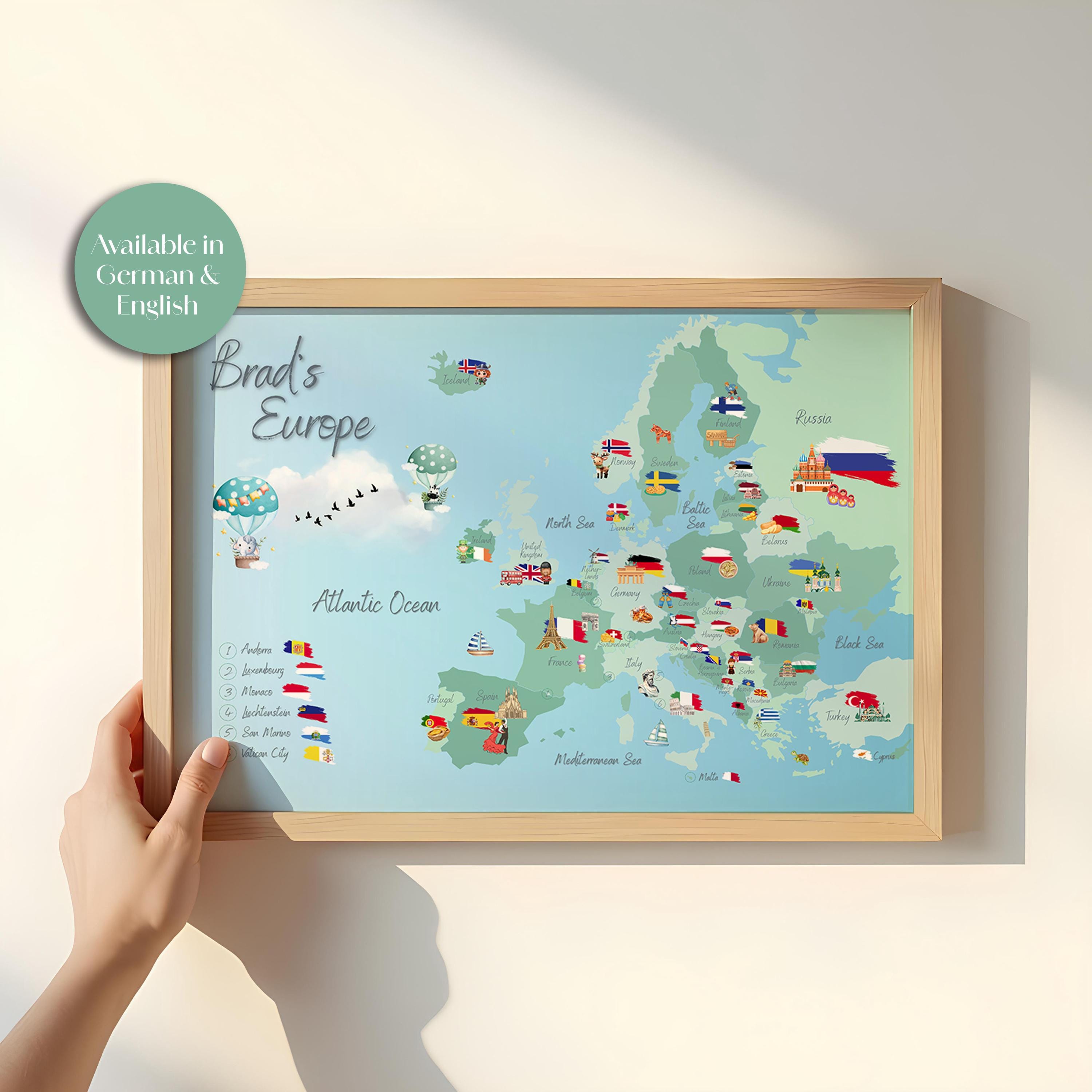Kids Map of Europe Kids With Flags | Educational Poster | European ...