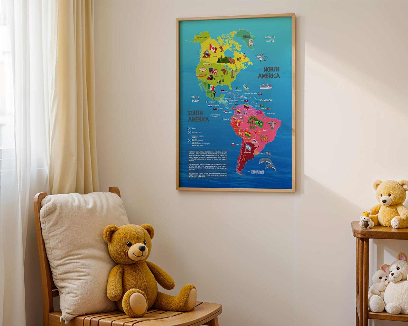 North & South America Map for Kids: Educational Poster | Wall Decor in