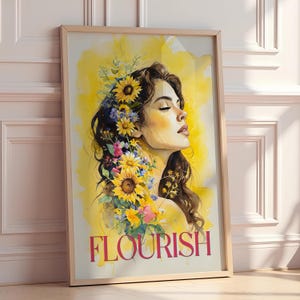 Poster Flourish – Arte Girasole Boho – Arte murale con cornice o senza cornice