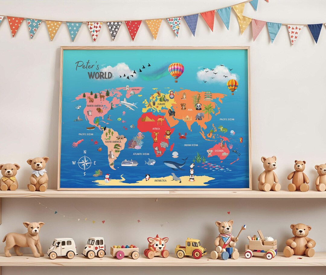Educational Playroom Wall Art: World Map Wall Art for Kids | Nursery ...