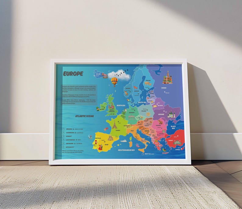Personalized XXL Map of Europe for Kids With Capitals: Educational ...