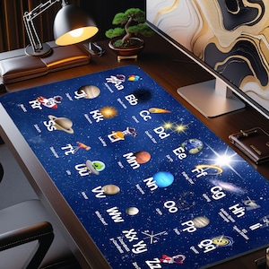 Descubra el alfabeto de forma lúdica: Protector de escritorio con términos del universo ABC – Alfombrilla de escritorio disponible en alemán e inglés