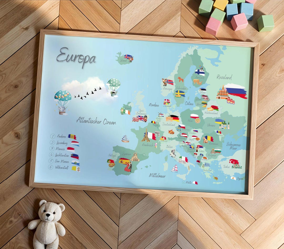 Kids Map of Europe Kids With Flags | Educational Poster | European ...