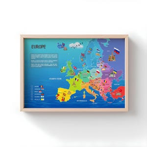 Mapa da Europa com bandeiras para crianças – cartaz educativo para o berçário | Em alemão e inglês | Download instantâneo