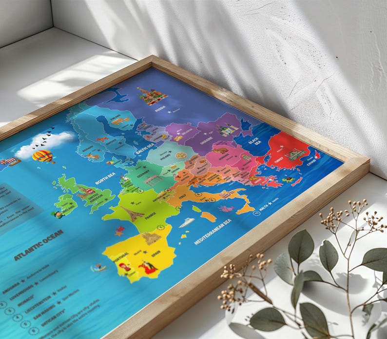 Personalized Europe Map for Kids Print | Capitals Learning Poster ...