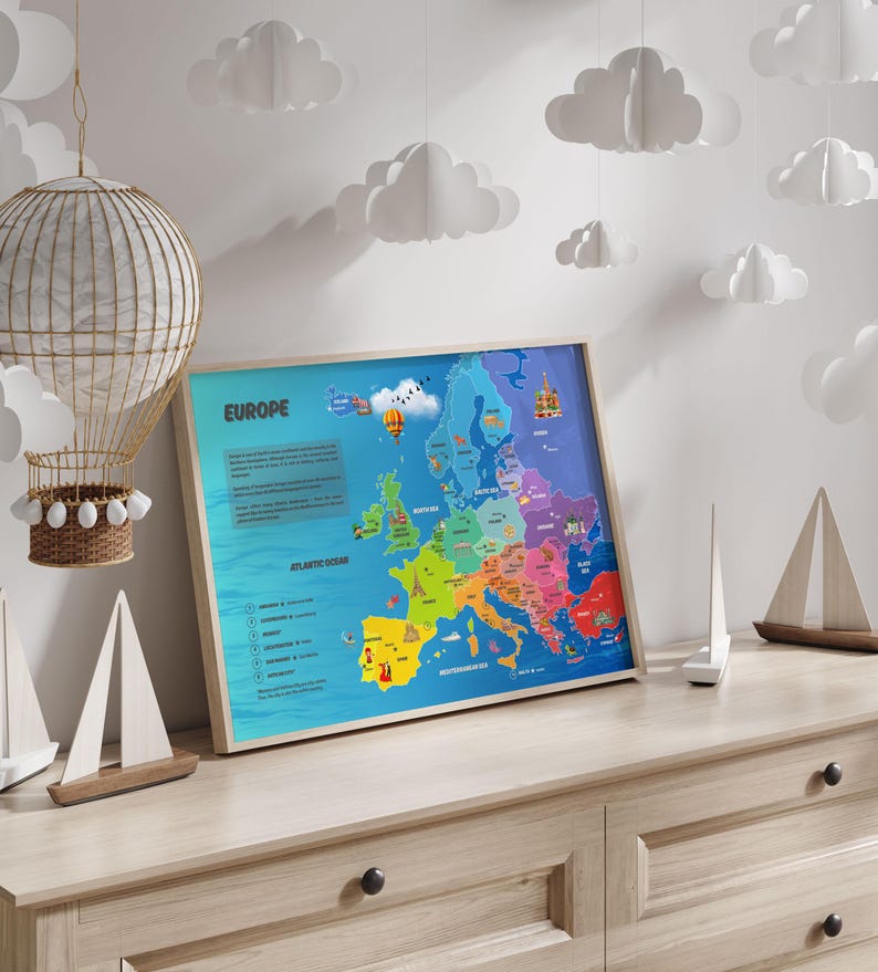 Personalized Europe Map for Kids Print | Capitals Learning Poster ...
