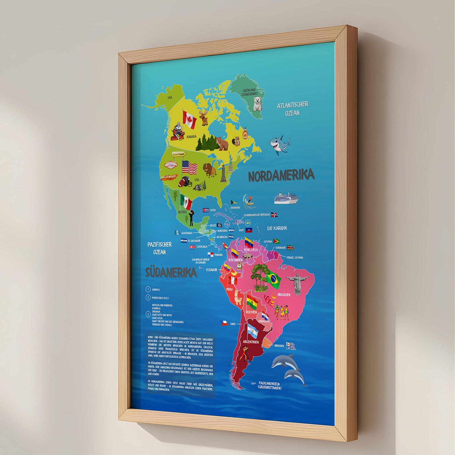 North & South America Map for Kids: Educational Poster | Wall Decor in