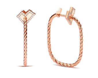 Ambiziosa Hoops Earring Gold Diamond Unique Design Heart Shape Hand Made Jewellery