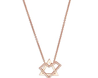 Cuore di Israele Pink White Gold Unique Design Heart Shape David Star Diamonds