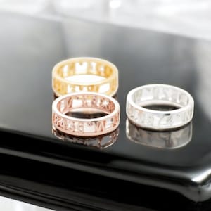 Anillos personalizados con letras huecas para mujer: anillo de acero inoxidable grabado personalizado, joyas para citas y bodas