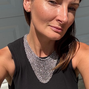 Stainless Steel Chain Necklace, Hand Knitted from Stainless steel, Mesh Bib Necklace, Modern Choker Jewelry, Elegant Fashion Accessory