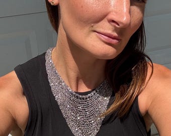 Stainless Steel Chain Necklace, Hand Knitted from Stainless steel, Mesh Bib Necklace, Modern Choker Jewelry, Elegant Fashion Accessory