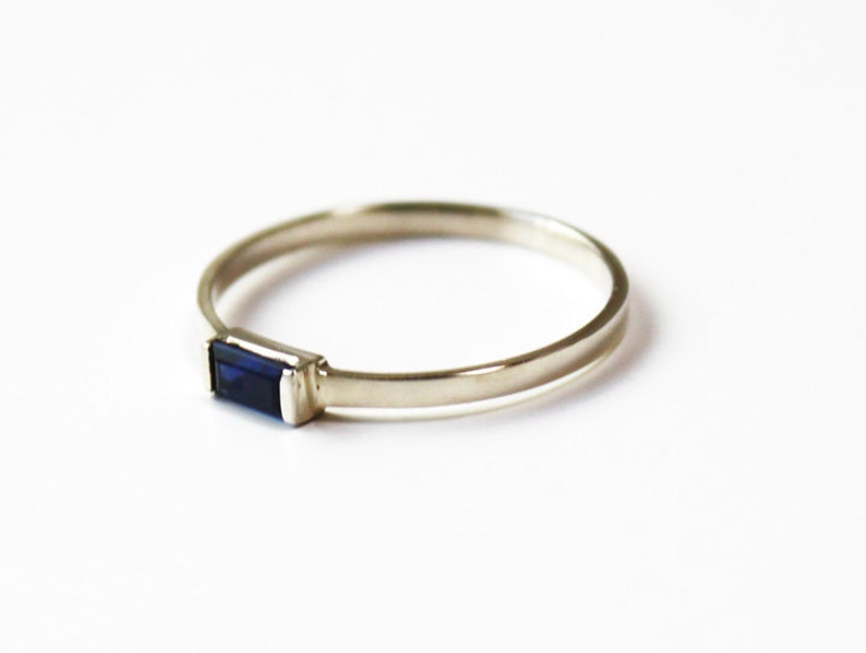 Blue Sapphire Baguette Ring 14K white or yellow gold image 3