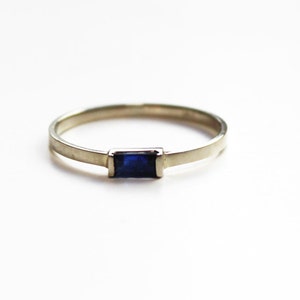 Blue Sapphire Baguette Ring (14K white or yellow gold)