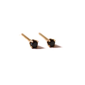 Tiny Black Diamond Stud Earrings 14K yellow gold image 1