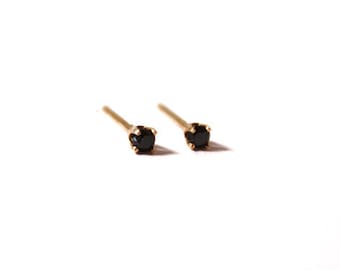 Tiny Black Diamond Stud Earrings (14K yellow gold)