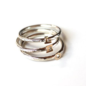 Tiny Initial Ring  Sterling silver band with 14K gold initial (CUSTOM)