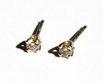 Tiny Champagne Diamond Stud Earrings