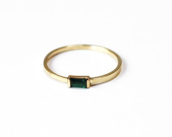 Emerald Baguette Ring (14K yellow or white gold)