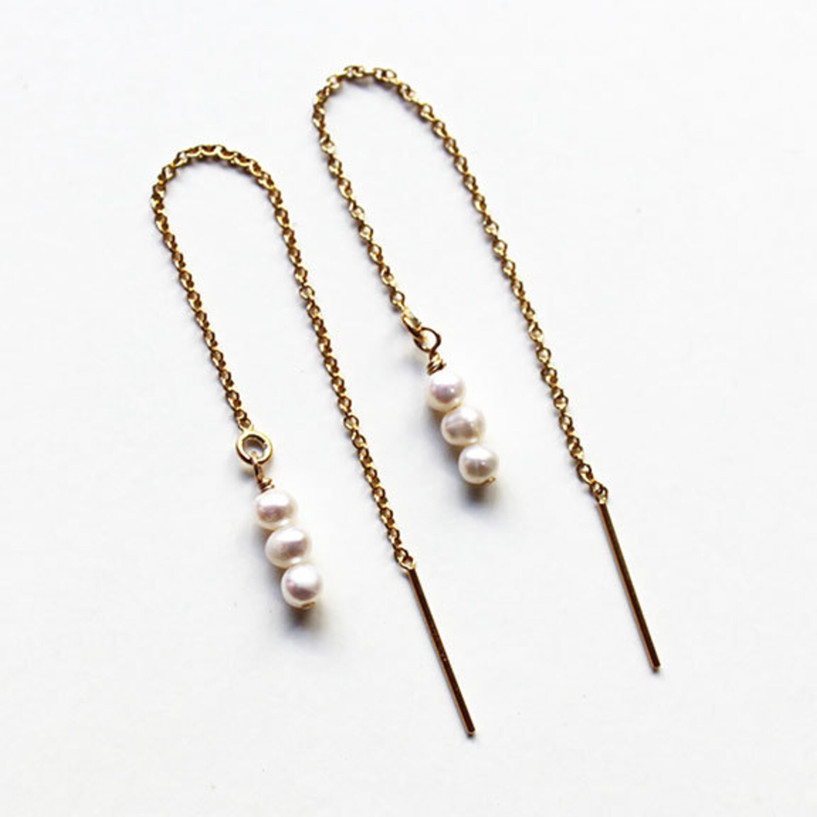 Pearl Threader Earring Etsy