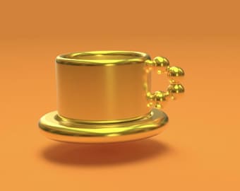 Fondo virtual de taza de café dorada / Fondo de pantalla minimalista acogedor para Zoom / Descarga digital