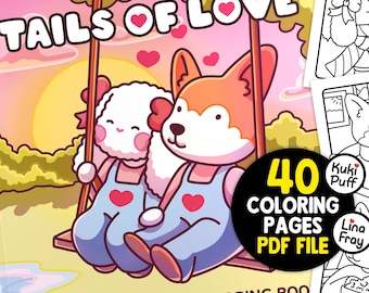 Tails of Love: Romantic Coloring Book Featuring Fox & Bunny by Lina Fray + Kuki Puff | 40 Digital Coloring Pages (Printable, PDF Download)