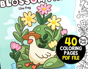 Blossom Paws: Bold & Easy Coloring Book with Plants, Flowers by Lina Fray + Kuki Puff | 40 Digital Coloring Pages (Printable, PDF Download)
