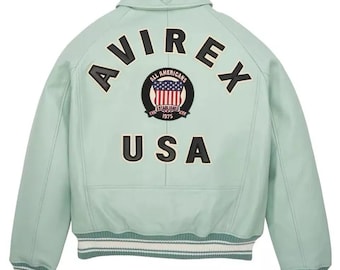 Chaqueta de vuelo americana Avirex blanca estilo aviador para hombre, 100 % cuero auténtico