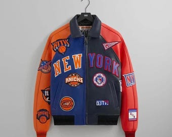 Chaqueta bomber universitaria de cuero auténtico Avirex x KITH – Abrigo Madison Square Garden NY